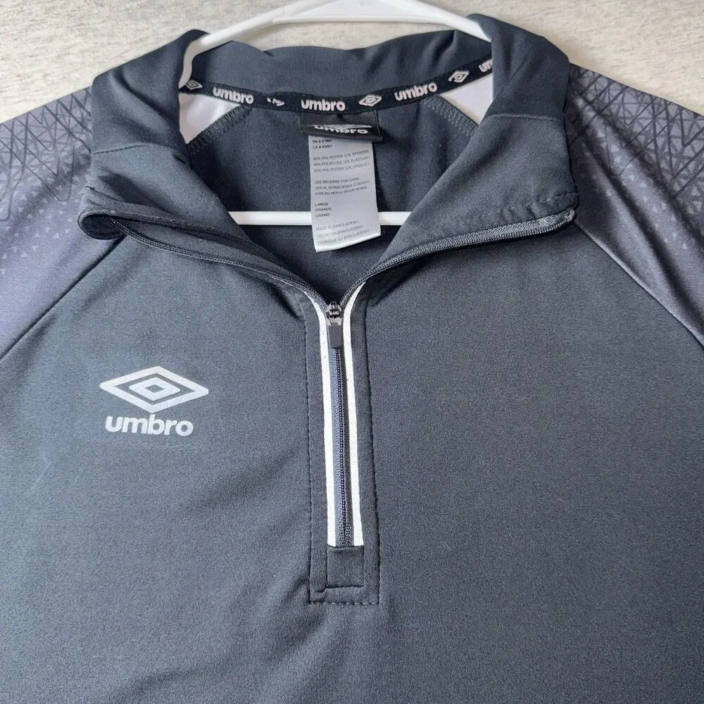 Mens Umbro 1/4 Zip Lightweight Pullover W/Thumb Holes In Sleeves Black Size Lg